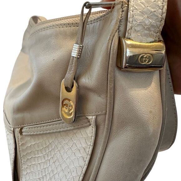 Gucci white snakeskin and beige leather large shoulder bag - Picture 3 of 14